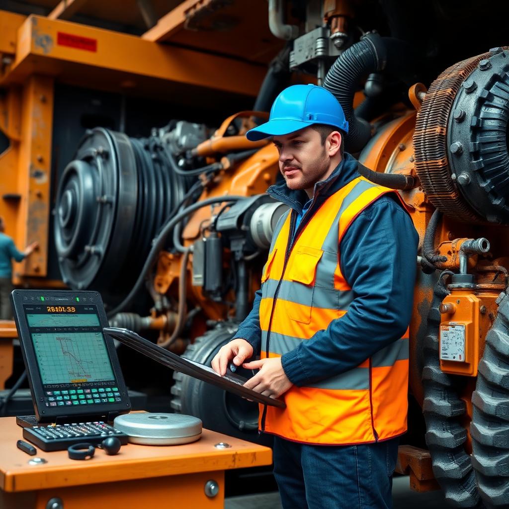 Diesel fitter working on heavy machinery, representing insurance for diesel fitters